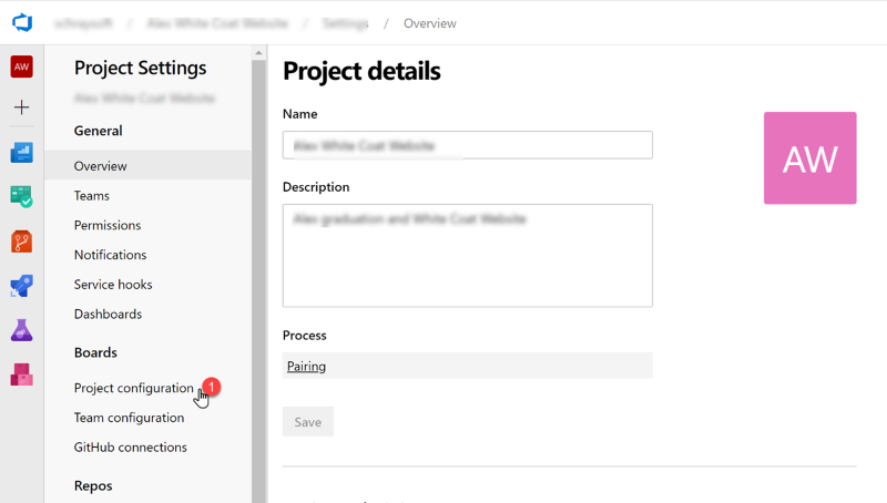 Alterar configurações do projeto